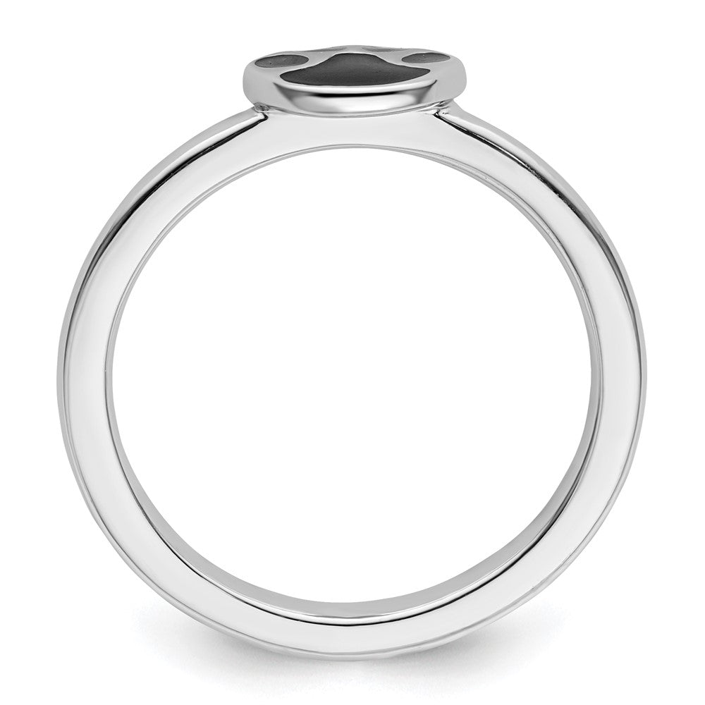 Sterling Silver Stackable Expressions Black Enamel Pawprint Ring Size -8