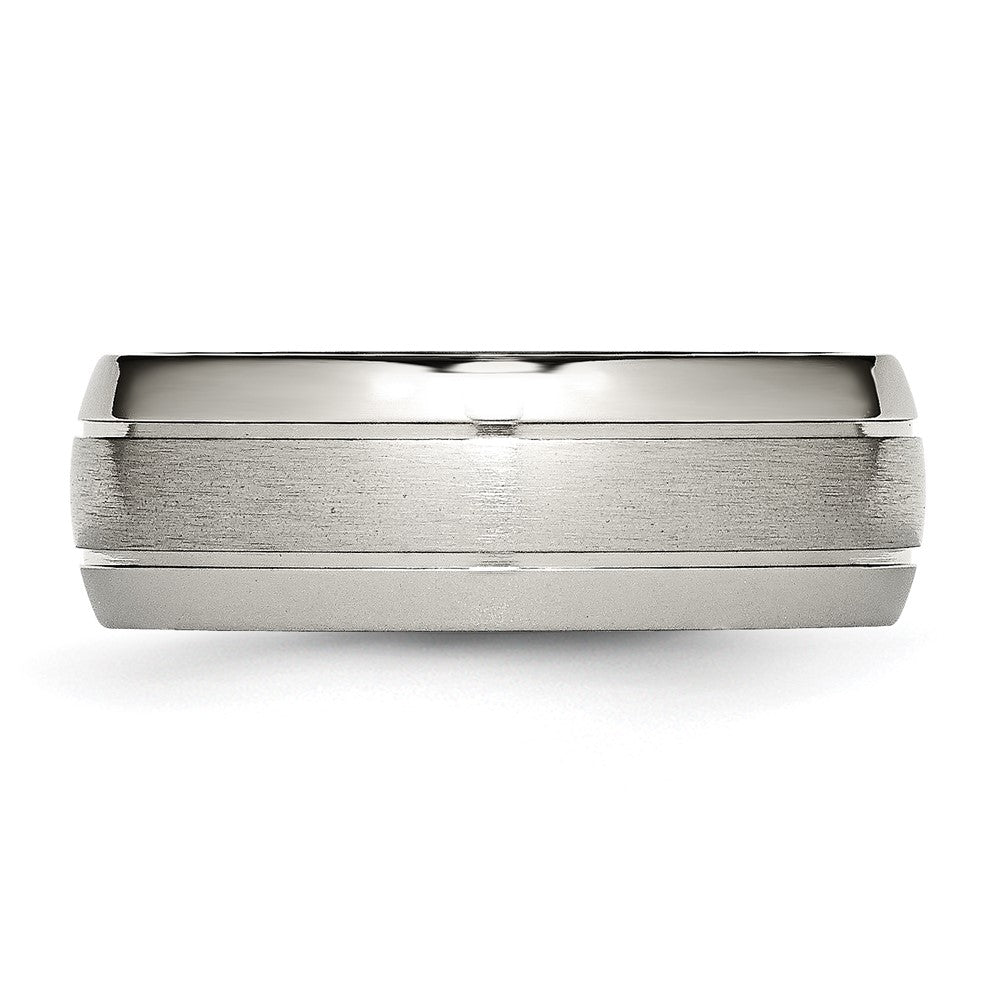 Titanium Brushed and Polished 8mm Grooved Band Size - 7.5