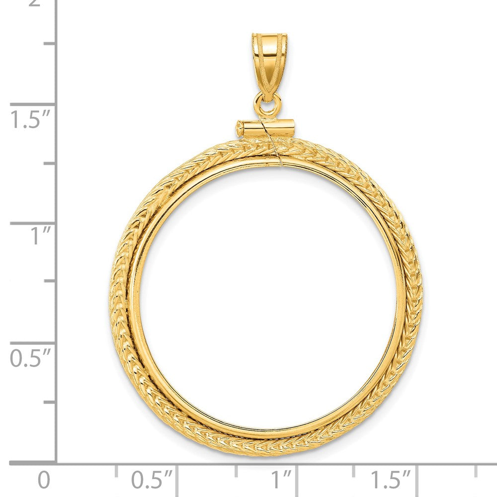 Wideband Distinguished Coin Jewelry 14k Polished Foxtail Chain 30.0mm x 3.00mm Screw Top Coin Bezel Pendant