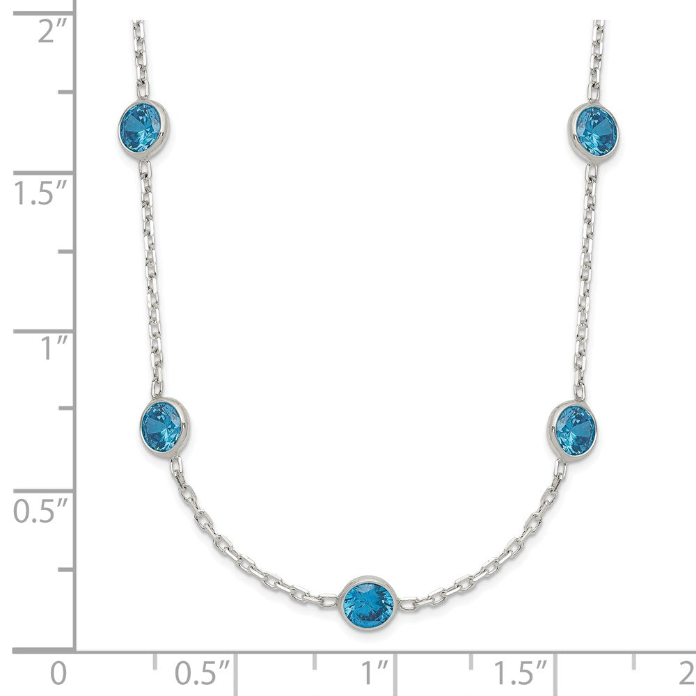 Sterling Silver 9-Station Blue CZ Necklace 18 Inches