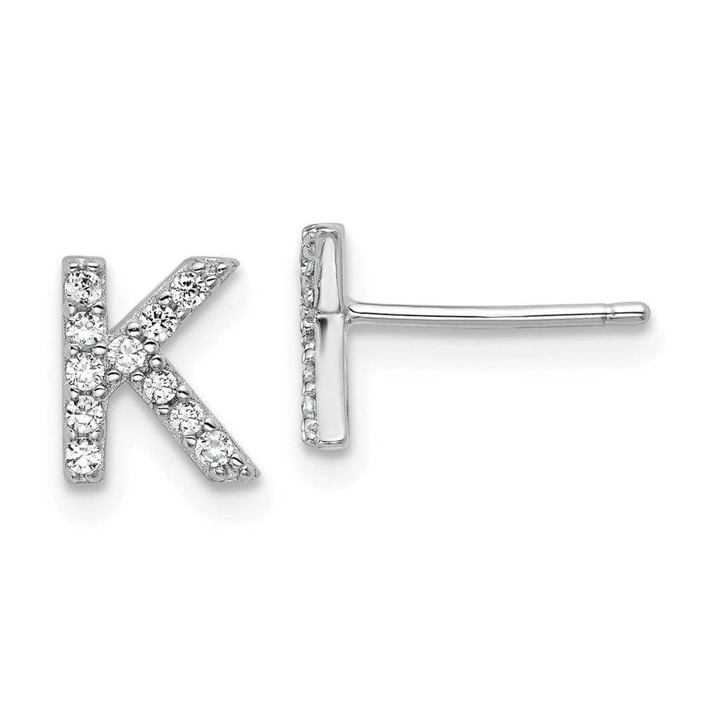 Cheryl M Sterling Silver Rhodium-plated Polished Letter K CZ Initial Post Earrings