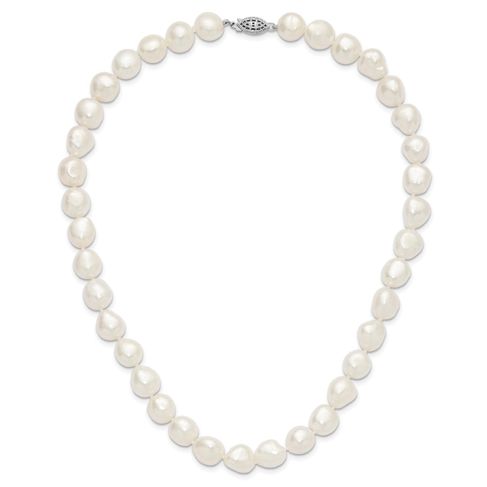 Sterling Silver Rhodium-plated 11-12mm White Baroque Freshwater Cultured Pearl 18 inch Necklace 18 Inches