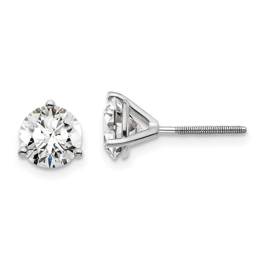 14k White Gold 2 ctw Lab Grown Diamond VS+ F+ Round 3 Prong Heavy Wt. Screwback Stud Earrings