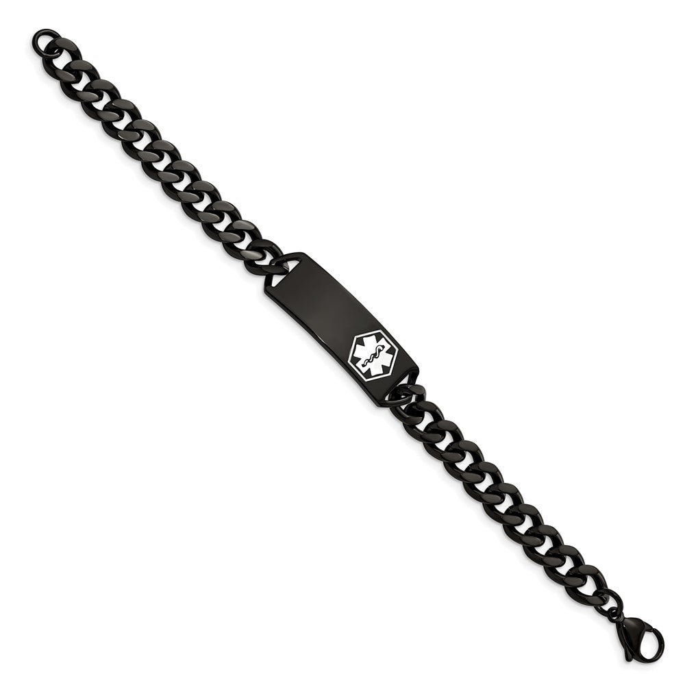 Stainless Steel Polished Black IP w/White Enamel 8in MED ID Bracelet 8 inches