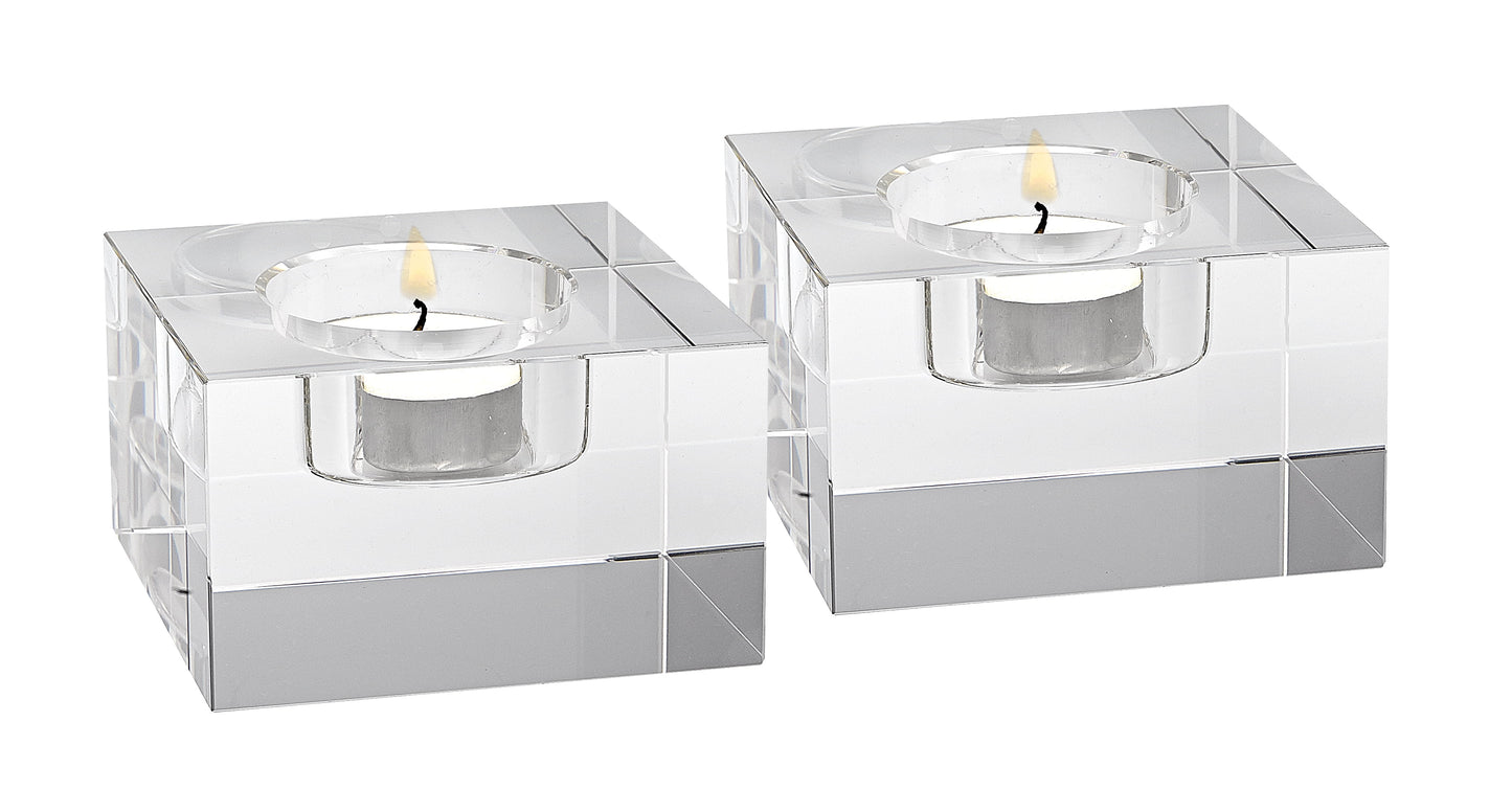 Dakota Crystal Block Pair of T-lite Holders H2 x L3"
