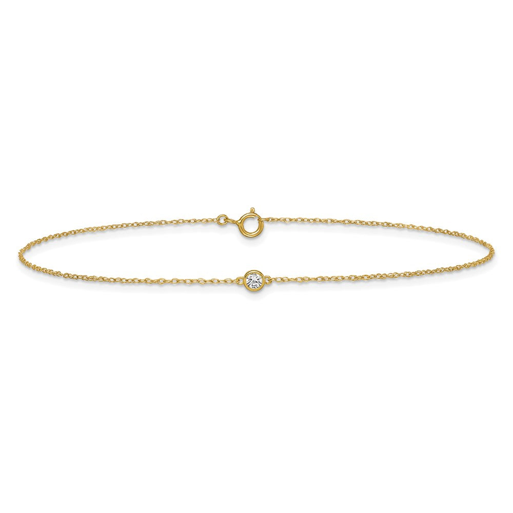 10k Polished Bezel-set CZ 10 inch Anklet