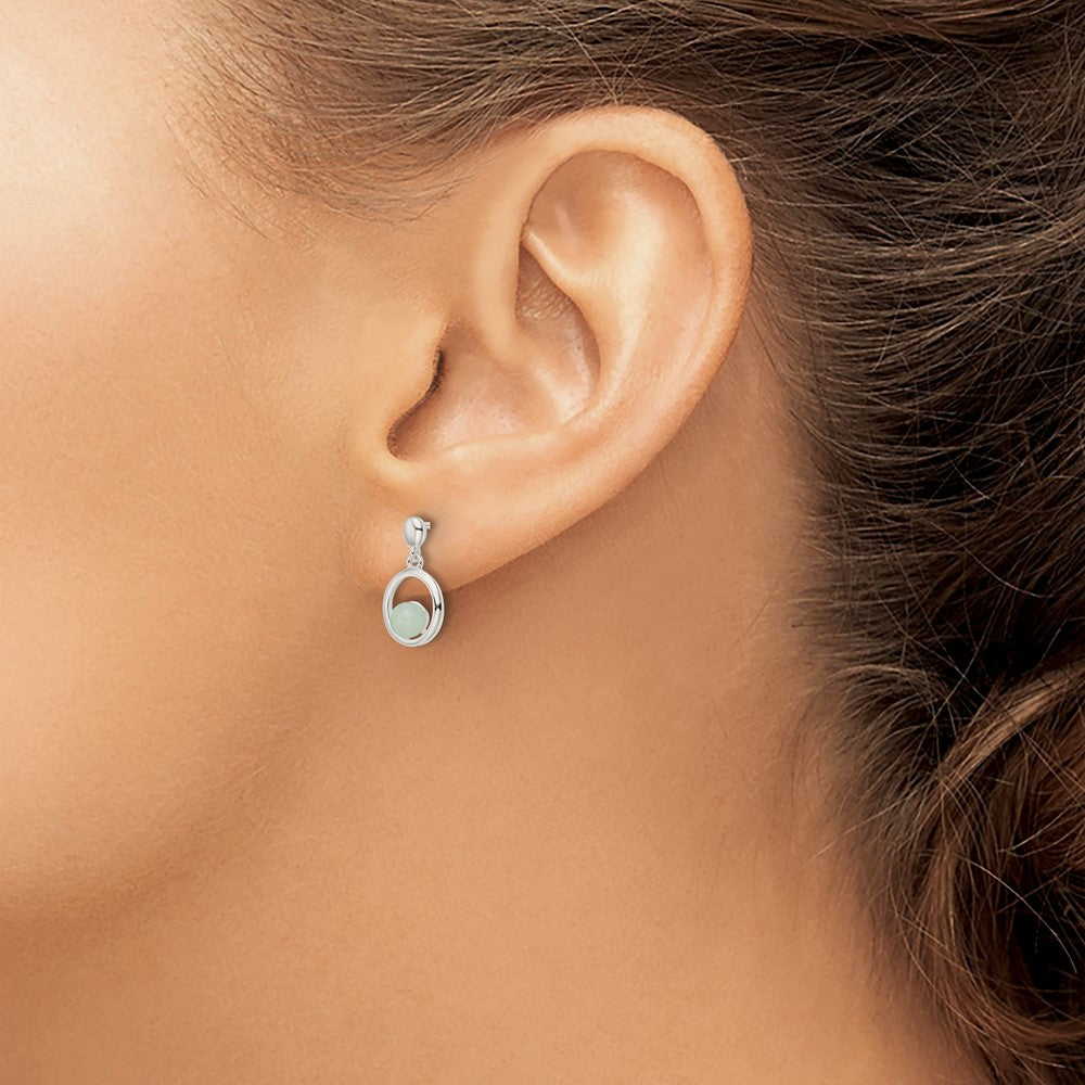 Sterling Silver Polished Light Blue Quartzite Post Oval Dangle Earrings
