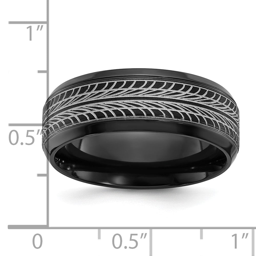 Chisel Black Zirconium Polished Lasered Tire Design 8mm Band Size - 8