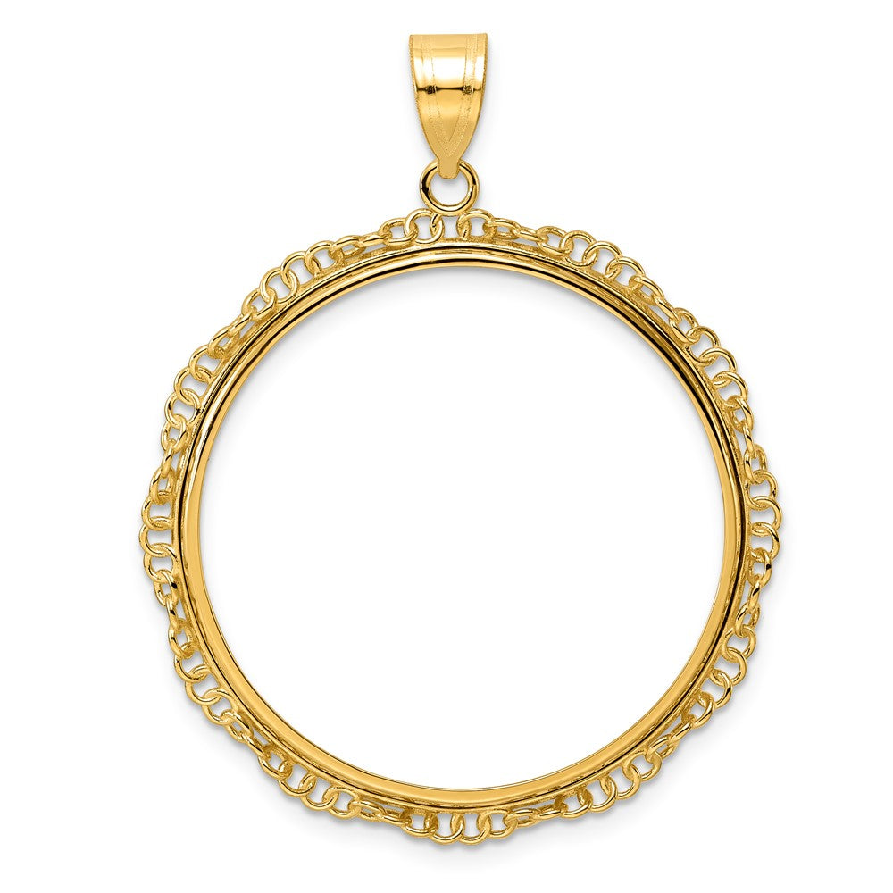 14k Polished Twisted Ring with 32.0mm Prong Coin Bezel Pendant