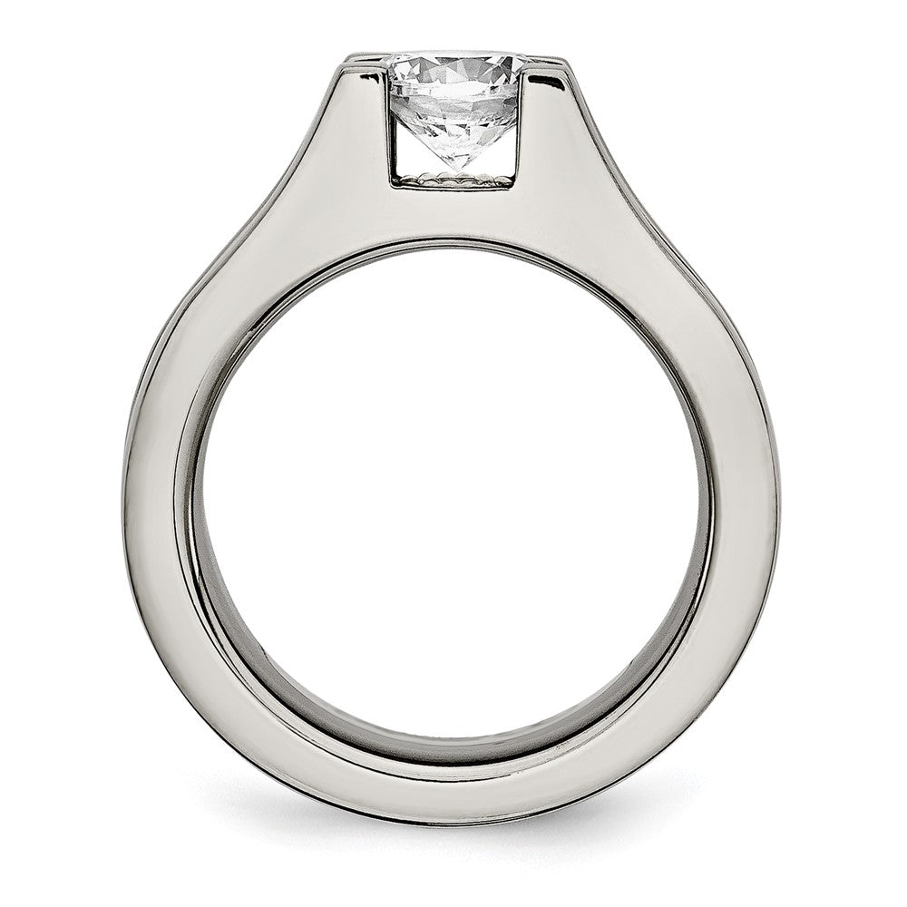 Titanium w/Sterling Silver Accent Polished with CZ Ring Size - 6