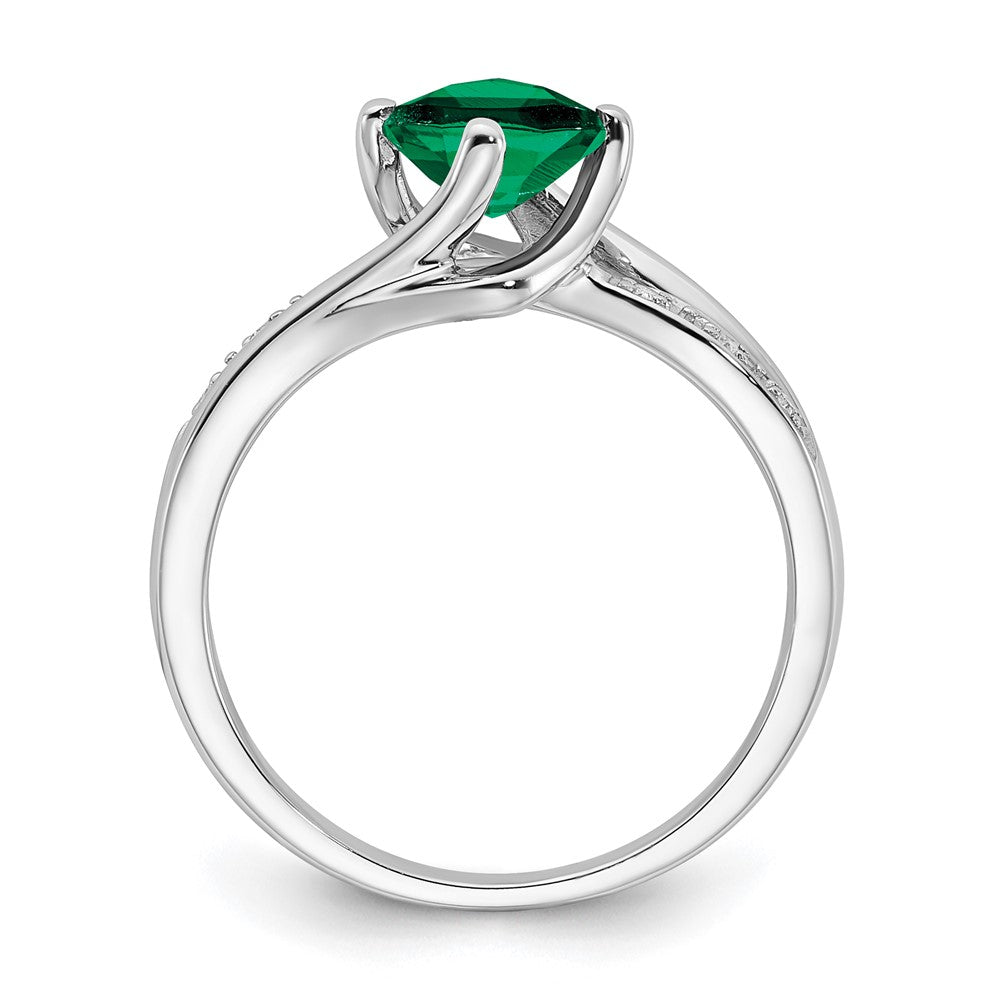 Sterling Silver Created Emerald & Diamond Ring