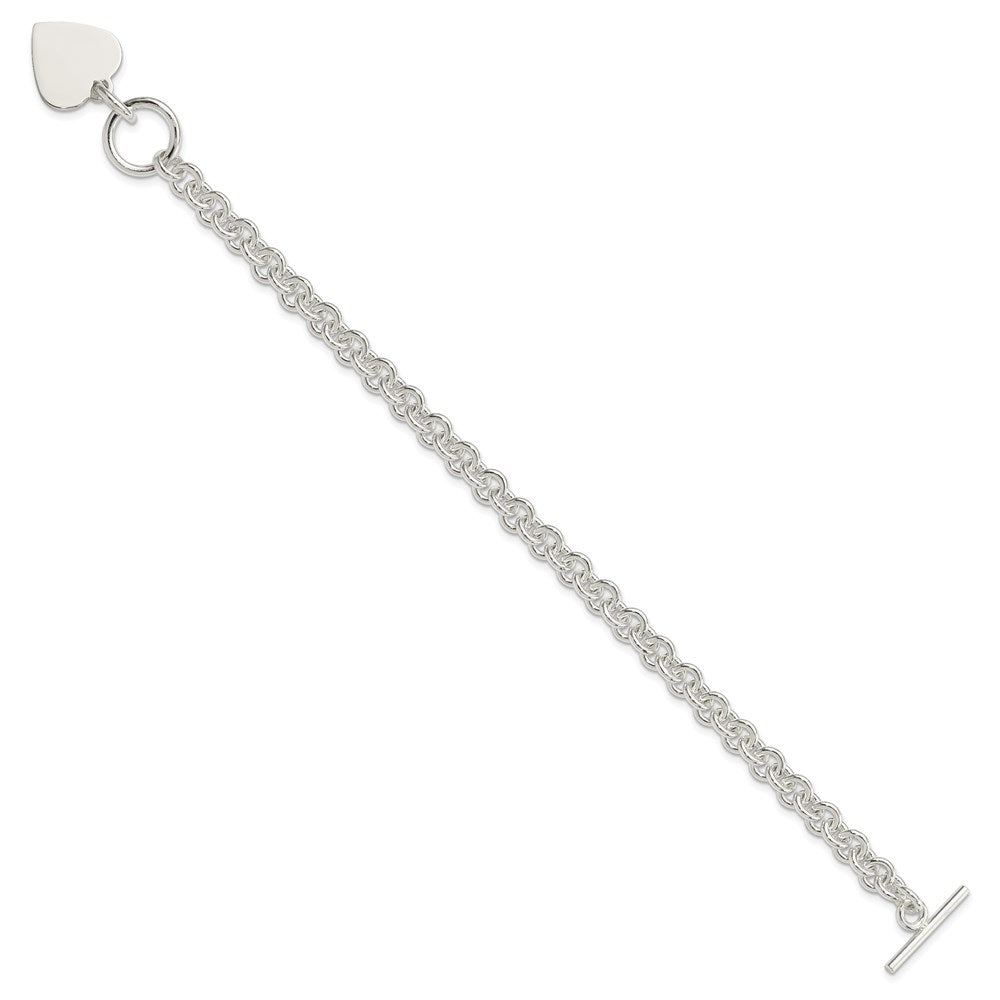Sterling Silver Engraveable Heart Disc on Fancy Link Toggle 7.75in Bracelet 7.75 inches