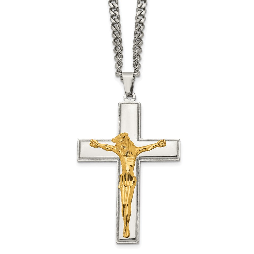 Stainless Steel Polished Yellow IP-plated Crucifix 24in Necklace