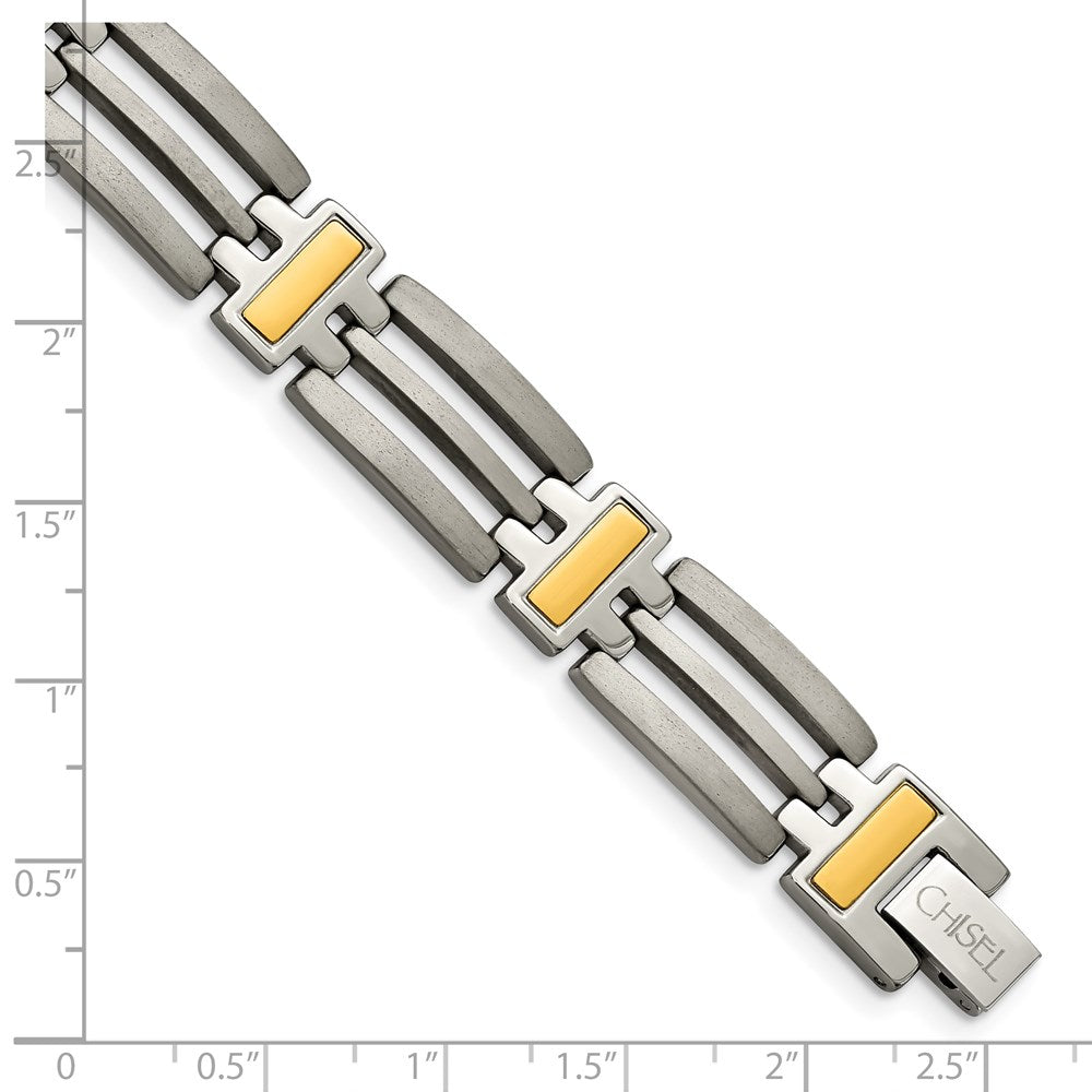 Titanium Brushed and Polished Yellow IP-Plated 8.5in Bracelet 8.5 inches