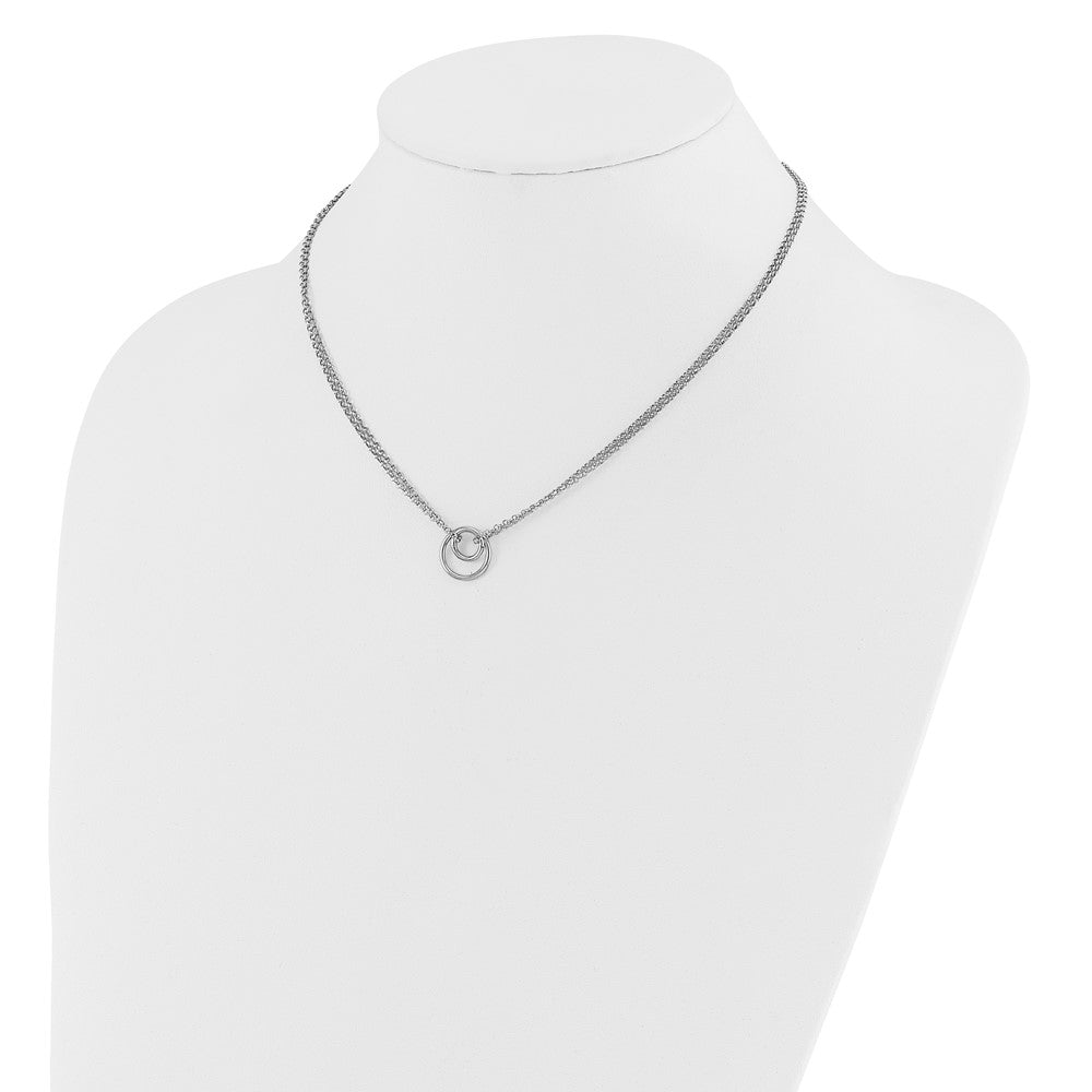 Sterling Silver Rh-plt Polished 2-Strand Circle w/2in ext Necklace