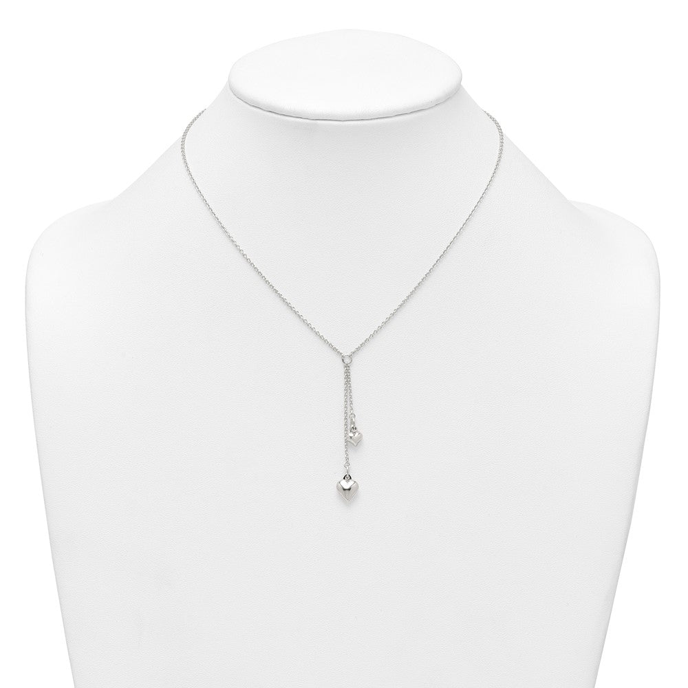 Sterling Silver Polished Two Heart Lariat Necklace 16 Inches