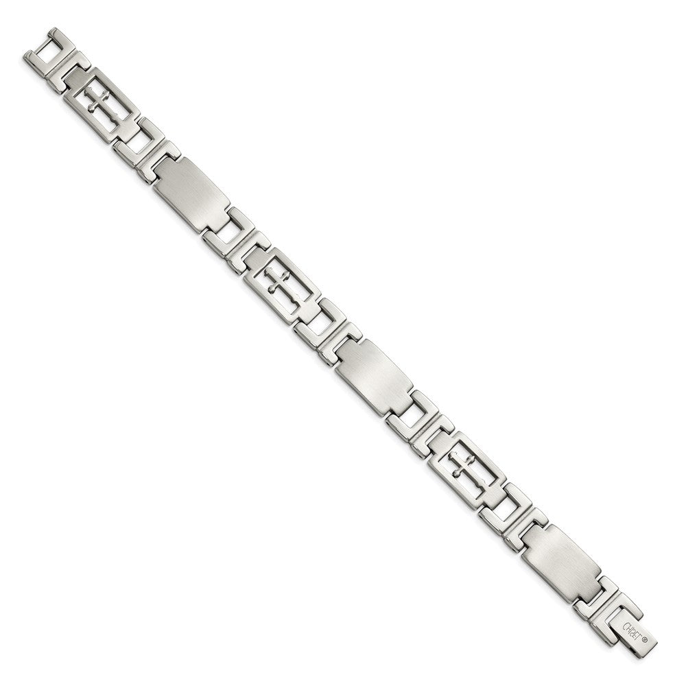 Stainless Steel Brushed and Polished Cross 8.25in Bracelet 8.5 inches