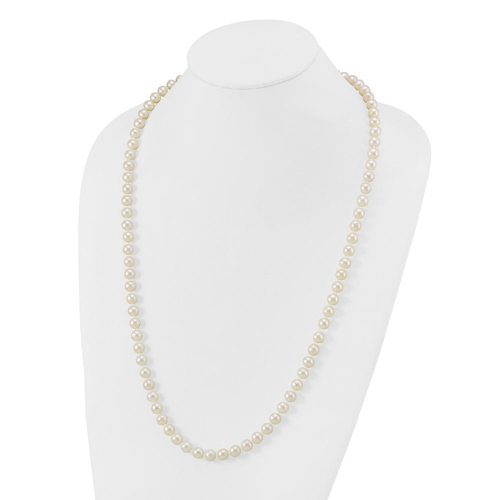 Sterling Silver Rhodium-plated 7-8mm White Near-Round Freshwater Cultured Pearl 28 inch Necklace 28 Inches