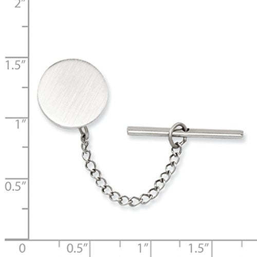 Kelly Waters Rhodium-plated Satin Round Engravable Tie Tac with Safety Chain Q-GP3788