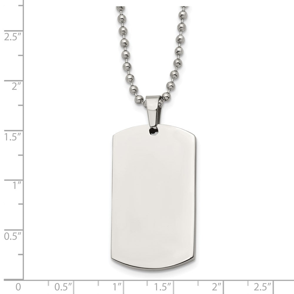 Stainless Steel Brushed & Polished Round Edge 4mm Dog Tag 24in Necklace