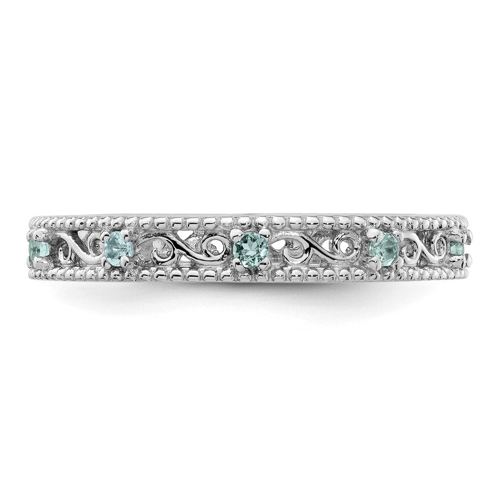 Sterling Silver Stackable Expressions Aquamarine Ring Size -10