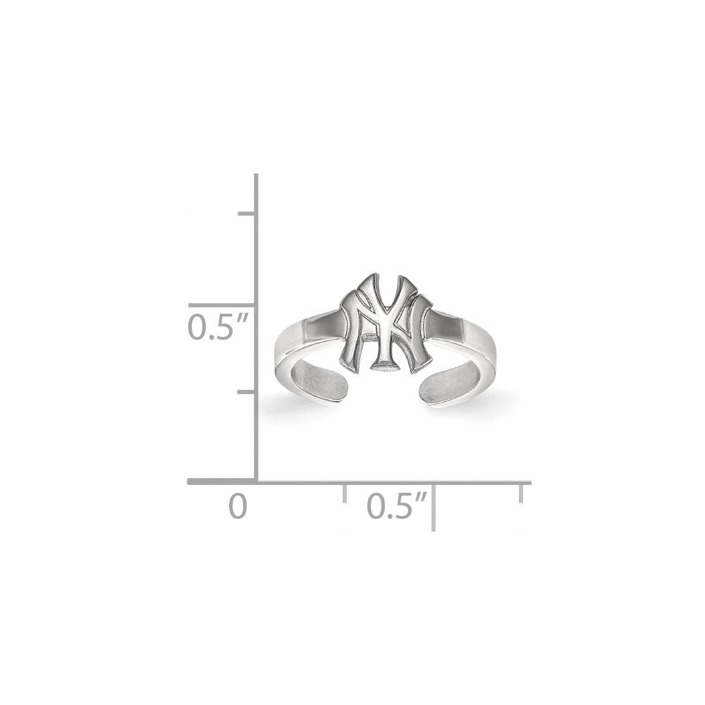 Sterling Silver Rhodium-plated MLB LogoArt New York Yankees N-Y Toe Ring