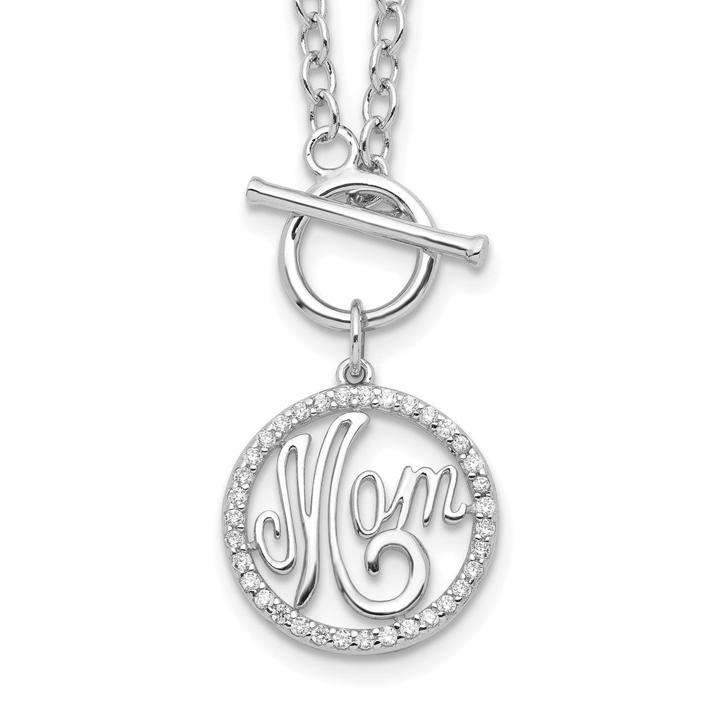 Sterling Silver Rhodium-plated Polished CZ MOM 18 inch Necklace 18 Inches