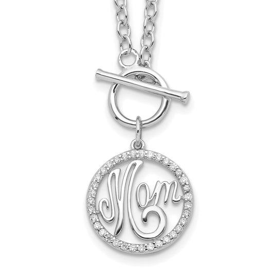 Sterling Silver Rhodium-plated Polished CZ MOM 18 inch Necklace 18 Inches