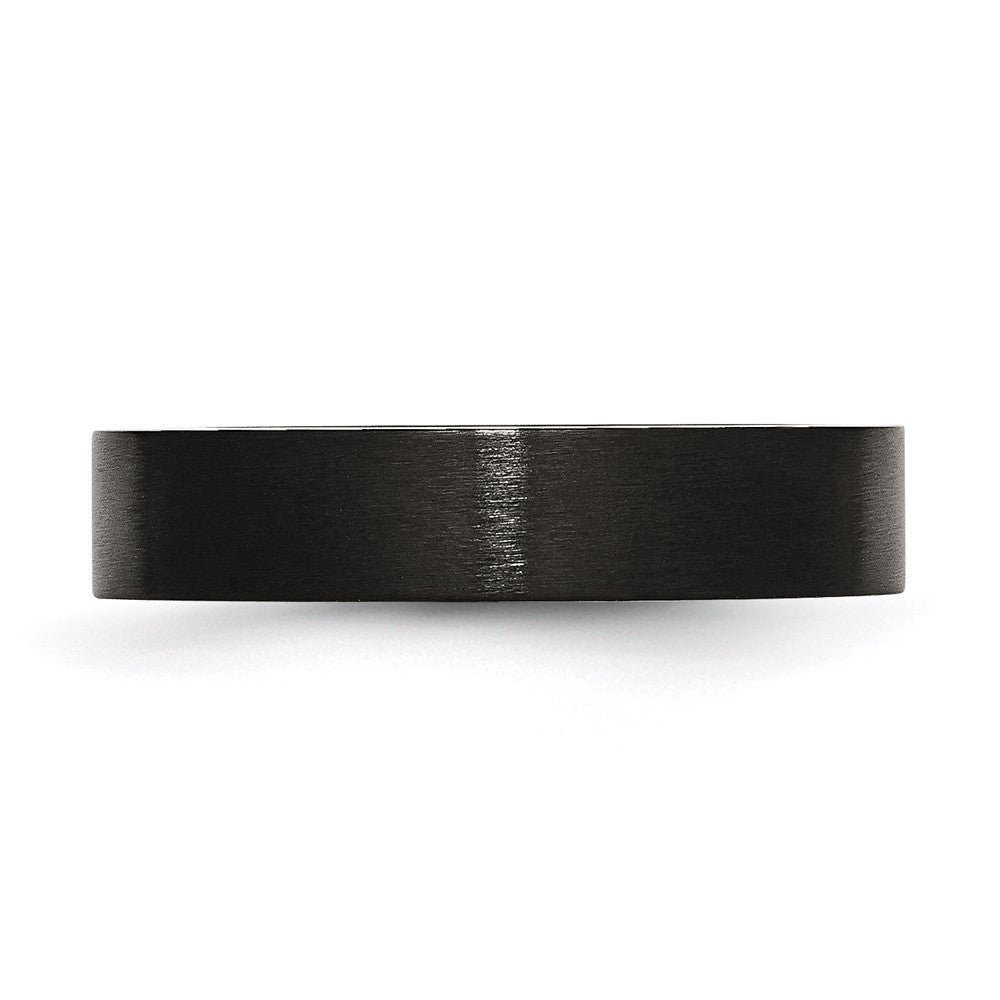 Stainless Steel 5mm Black IP-plated Brushed Flat Band Size - 13