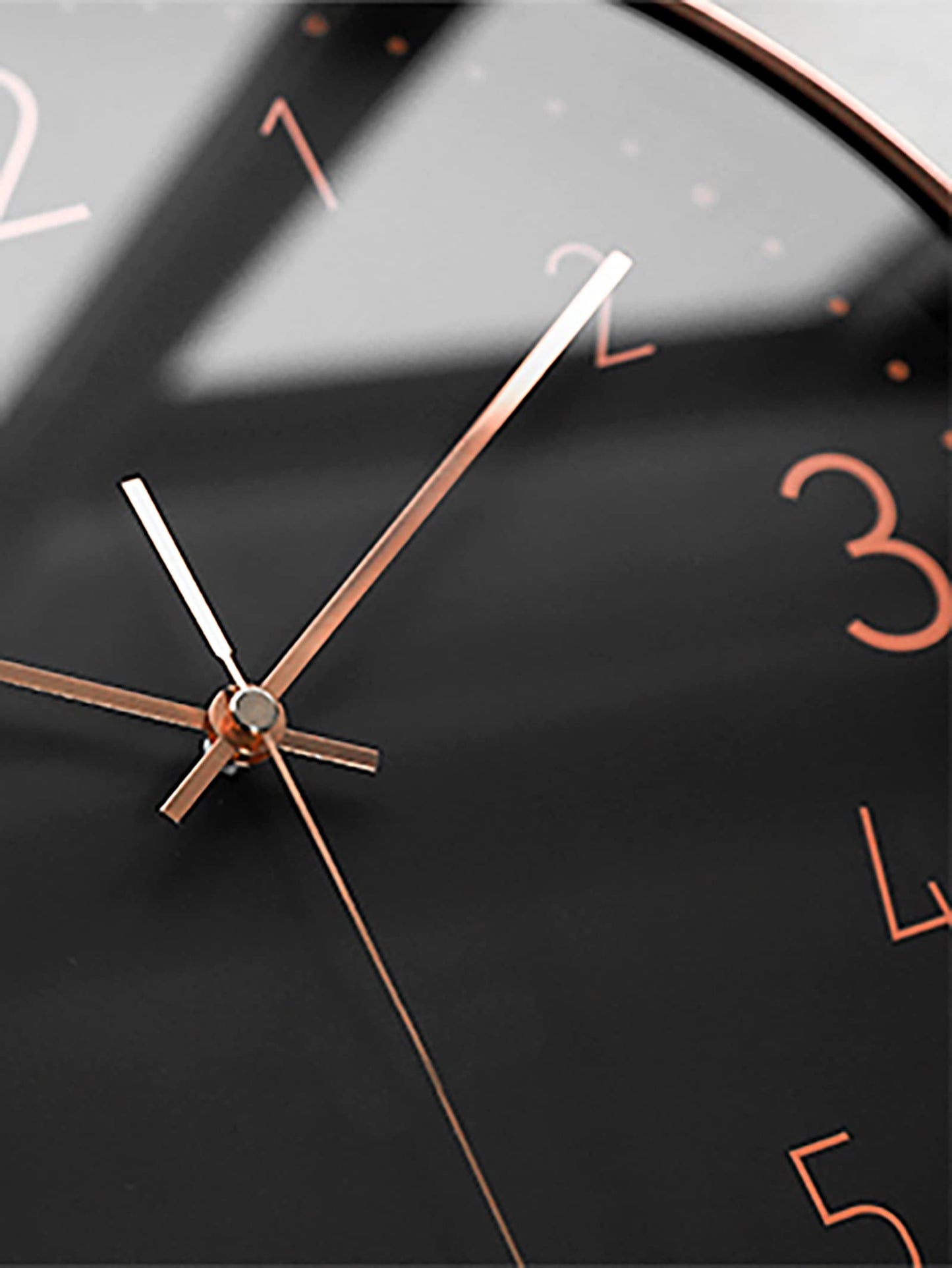 Modern Minimalist Rose Gold on Black Silent Wall Clock With Glass Top (Numerical Dial)