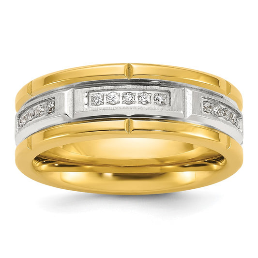Stainless Steel Brushed and Polished Yellow IP-plated CZ 8mm Band
