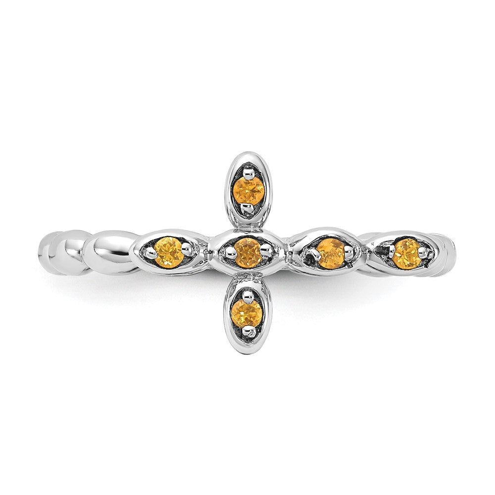 Sterling Silver Stackable Expressions Rhodium-plated Citrine Cross Ring Size -10
