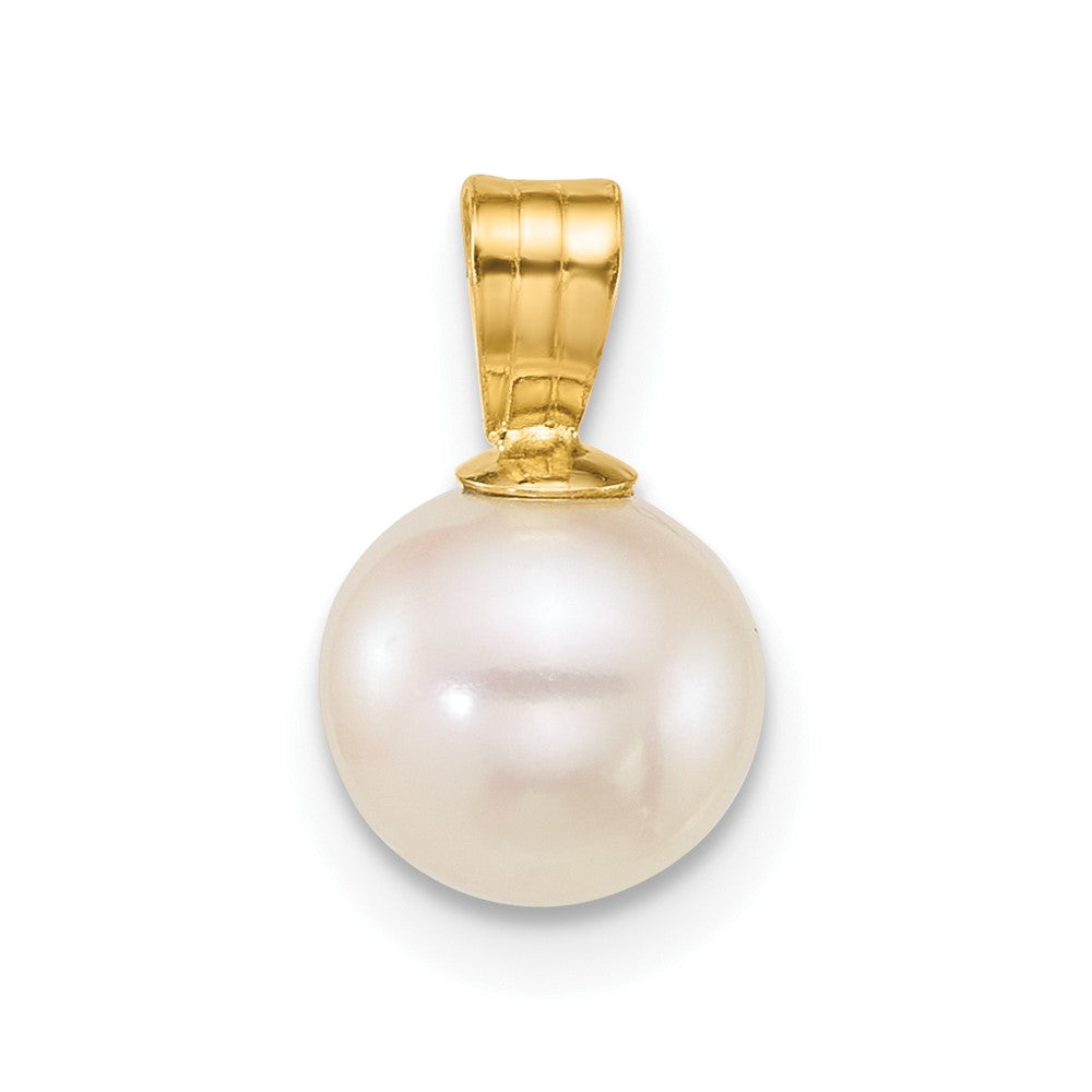 10k Polished 7-8mm Round White Freshwater Cultured Pearl Pendant