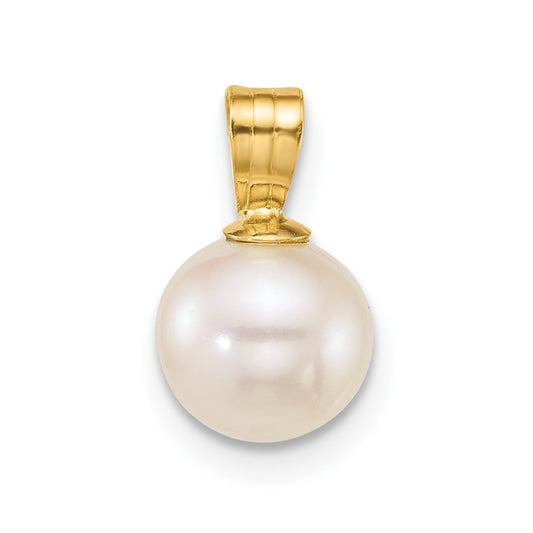 10k Polished 7-8mm Round White Freshwater Cultured Pearl Pendant