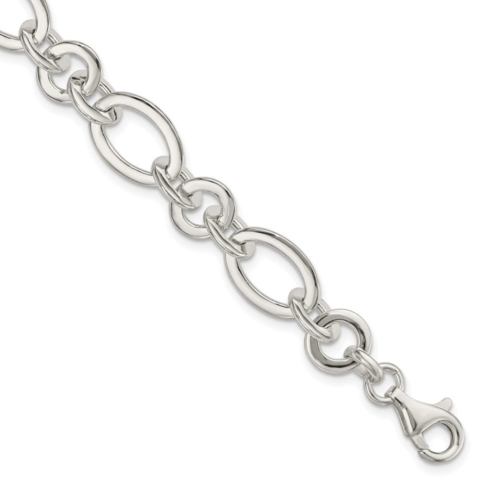 Sterling Silver Fancy Oval and Round Link Bracelet 7.5 inches