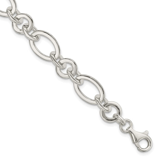 Sterling Silver Fancy Oval and Round Link Bracelet 7.5 inches