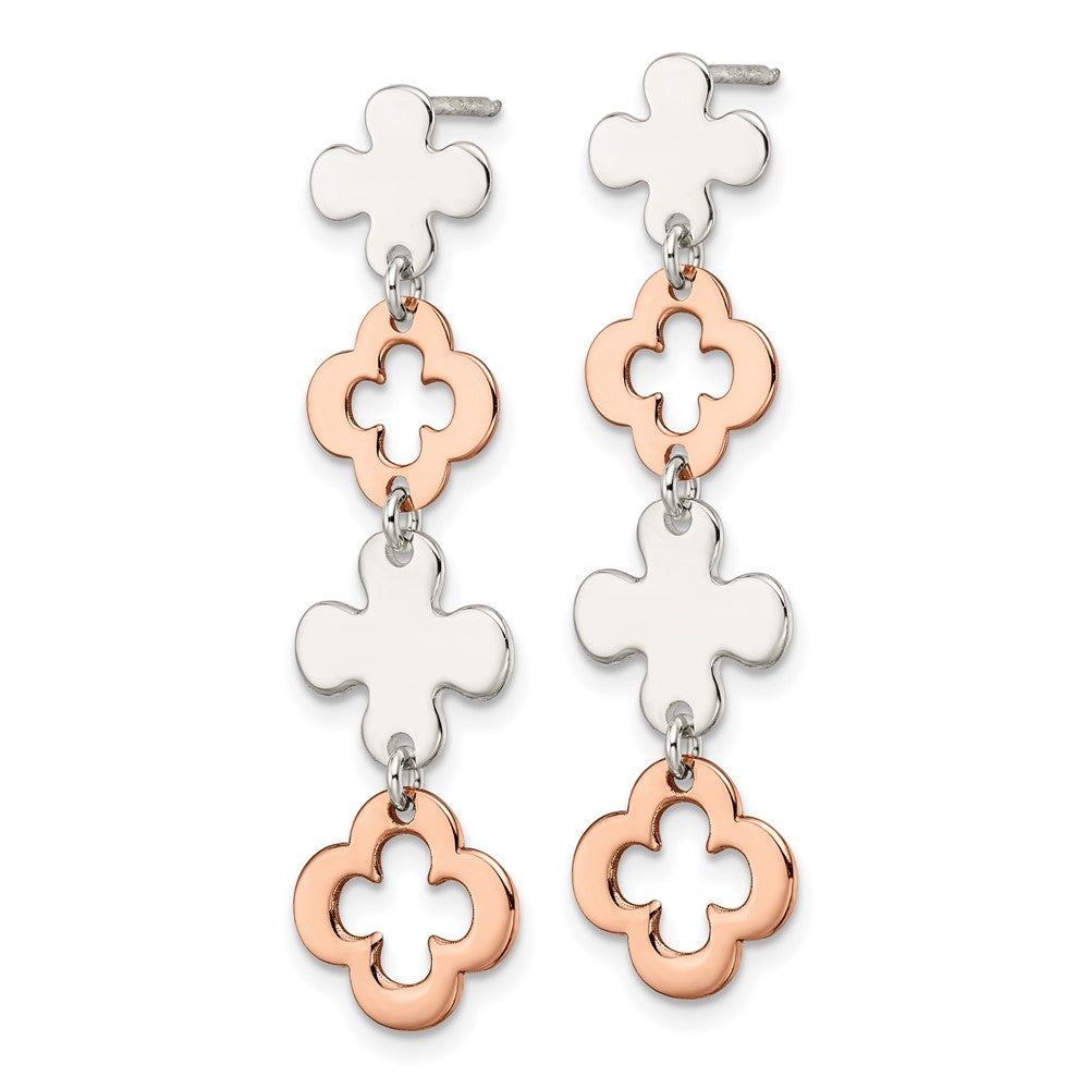 Sterling Silver Rose-tone Flower Dangle Post Earrings