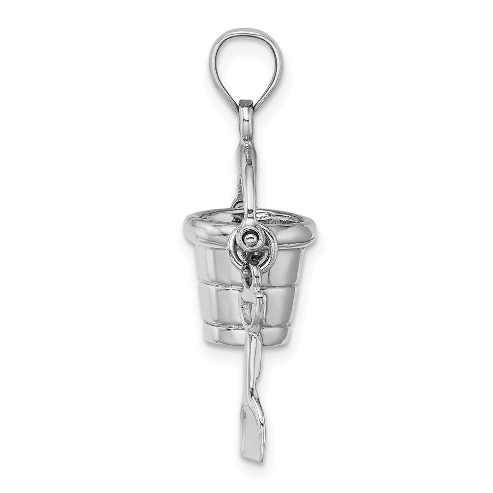 14K White Gold 3-D and Moveable Beach Bucket w/ Shovel Charm