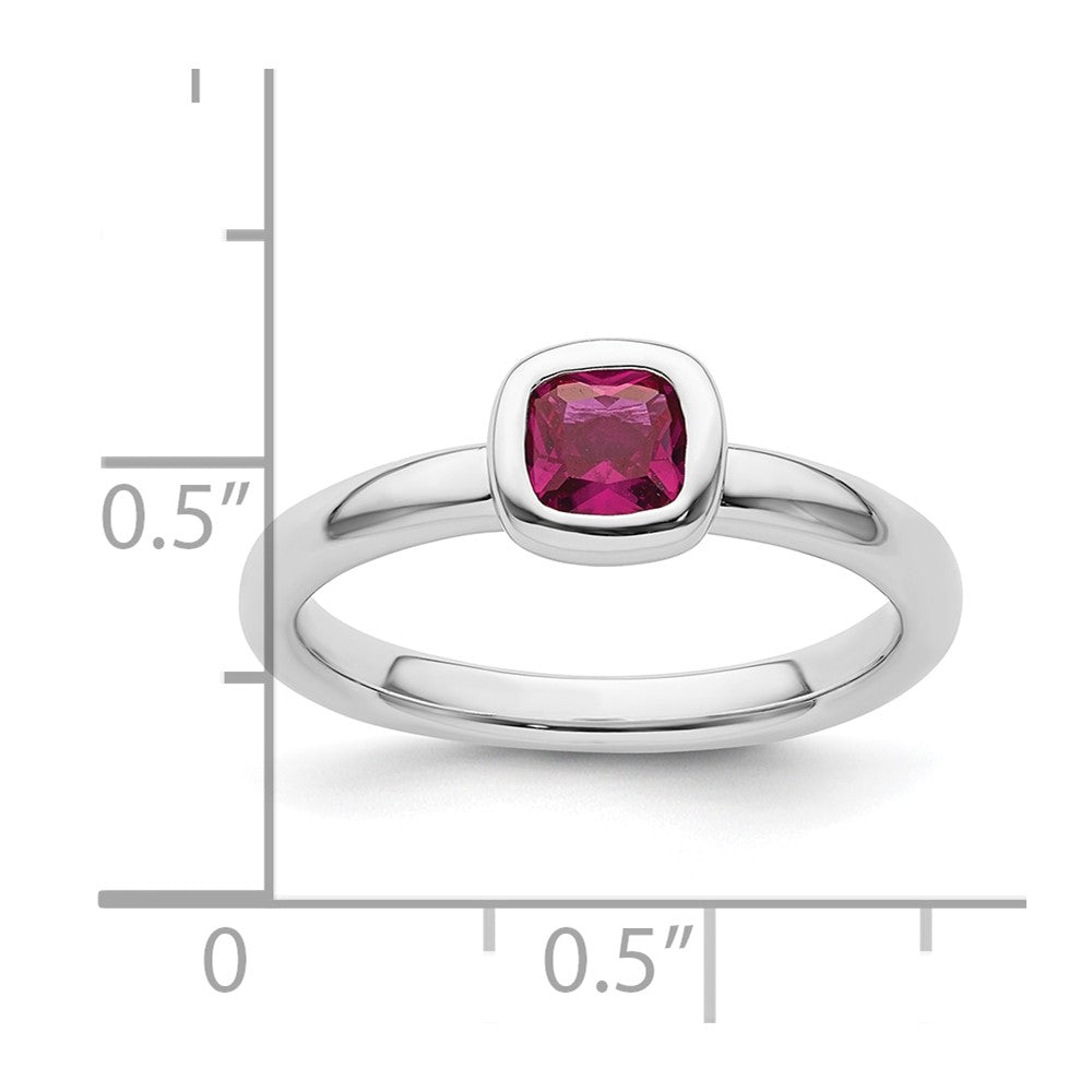 Sterling Silver Stackable Expressions Cushion Cut Created Ruby Ring Size -8