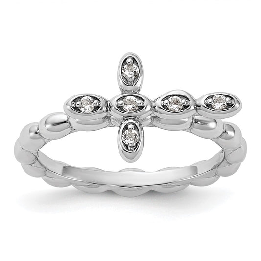 Sterling Silver Stackable Expressions Rhodium-plated White Topaz Cross Ring Size -6
