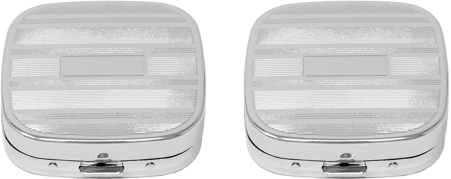 Set of 2 Square-Shaped Pocket Purse Pill Box With Mirror (Silver Etched Lines - Engraveable)