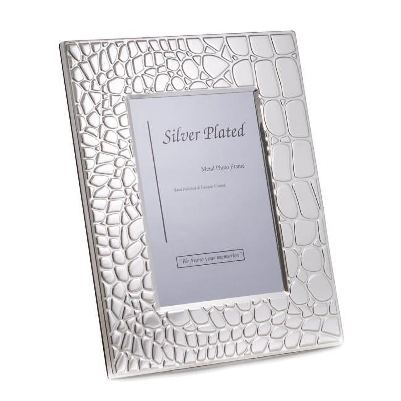Bey-Berk International SF110-12 8 x 10 in. Silver Plated with Croco Design Picture Frame with Easel Back