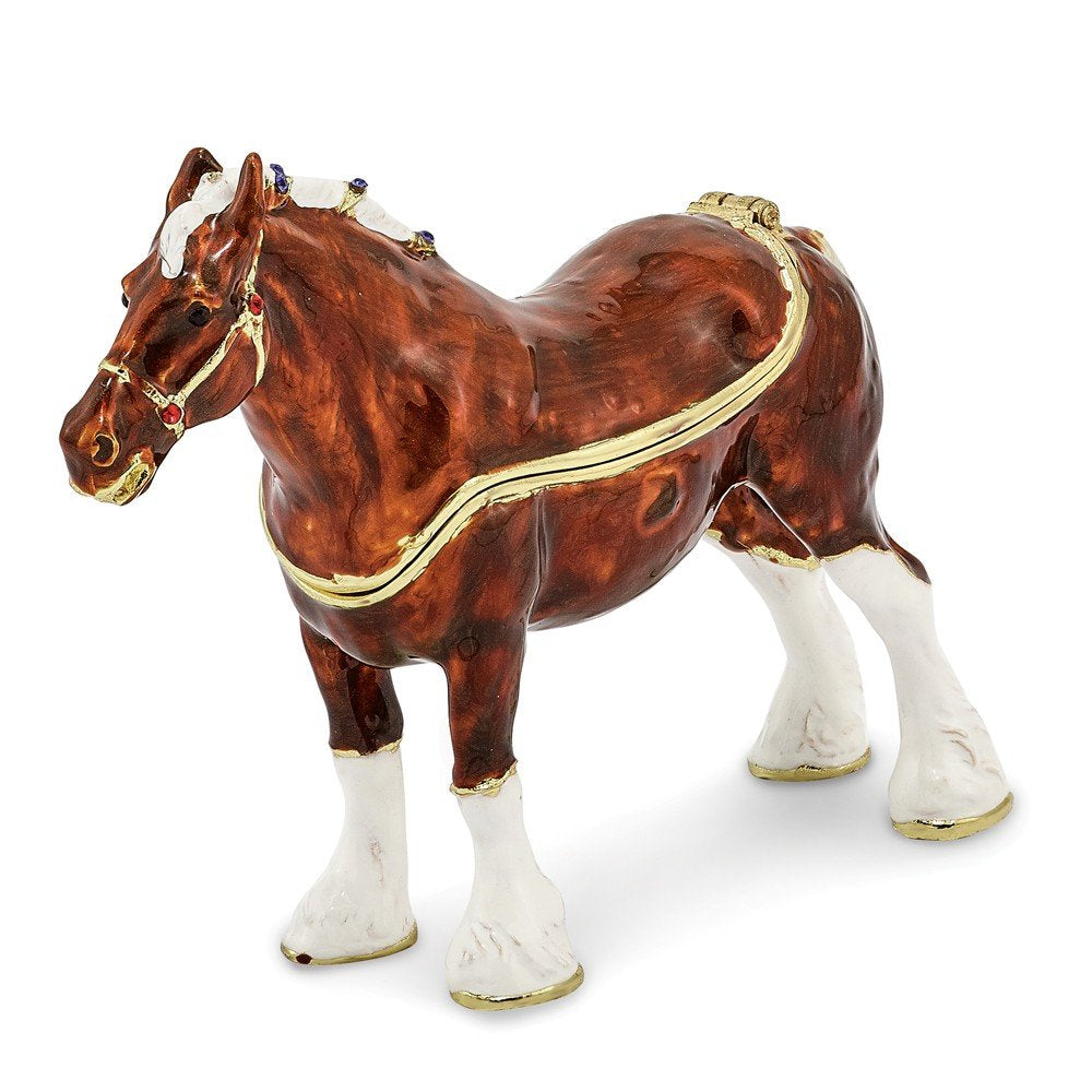 Bejeweled Clydesdale Horse Trinket Box with Charm Pendant