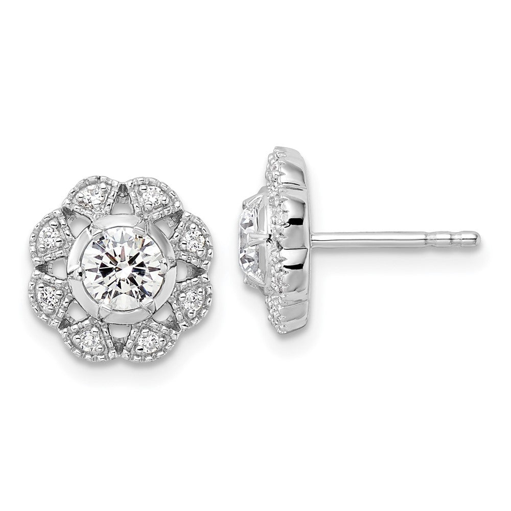 True Origin 14k White Gold 3/4 carat Lab Grown Diamond VS DEF Floral Post Earrings