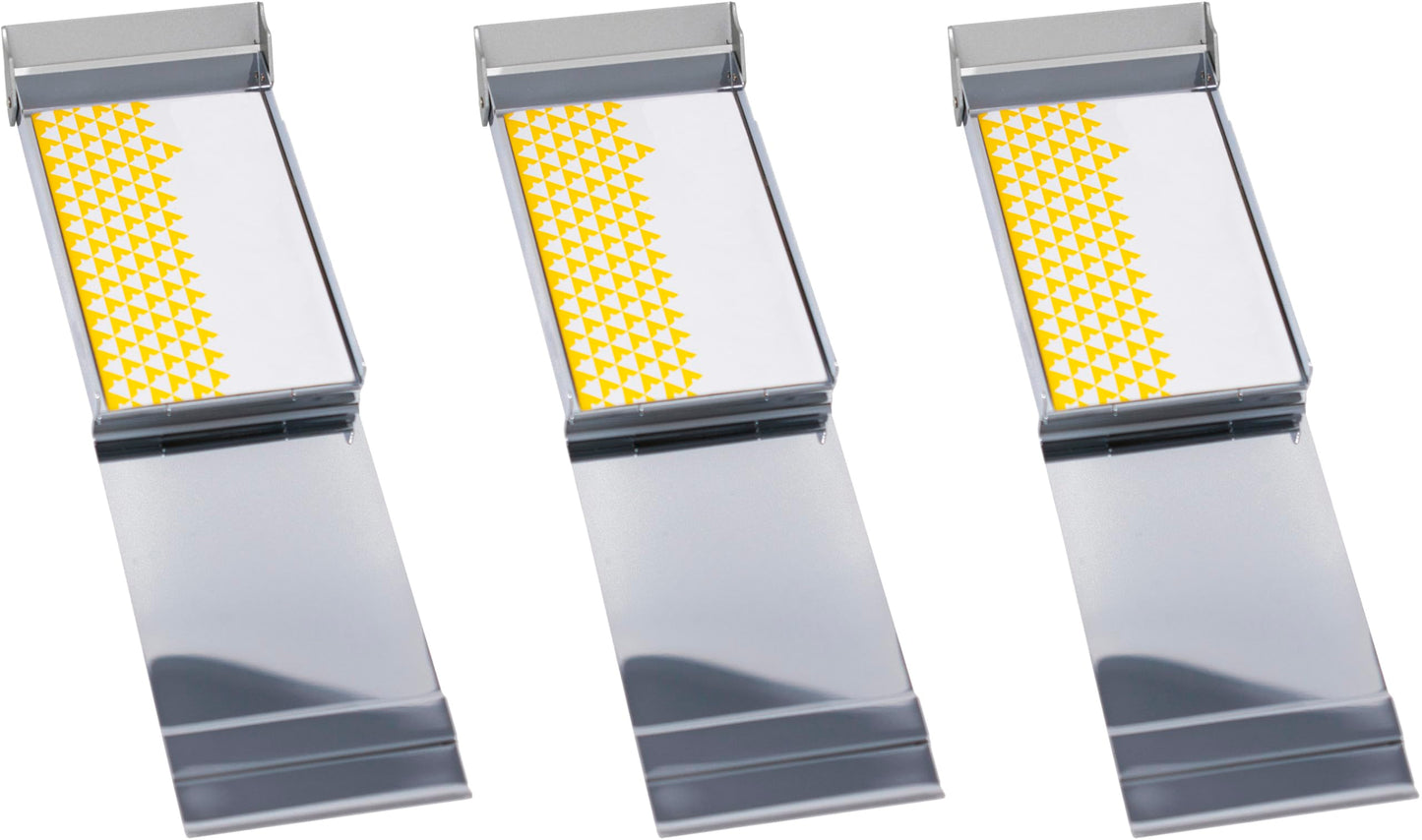 Set of 3 Brushed Metal Business Card Case Holders With Bar Closure Mechanism (Vertical, Silver)