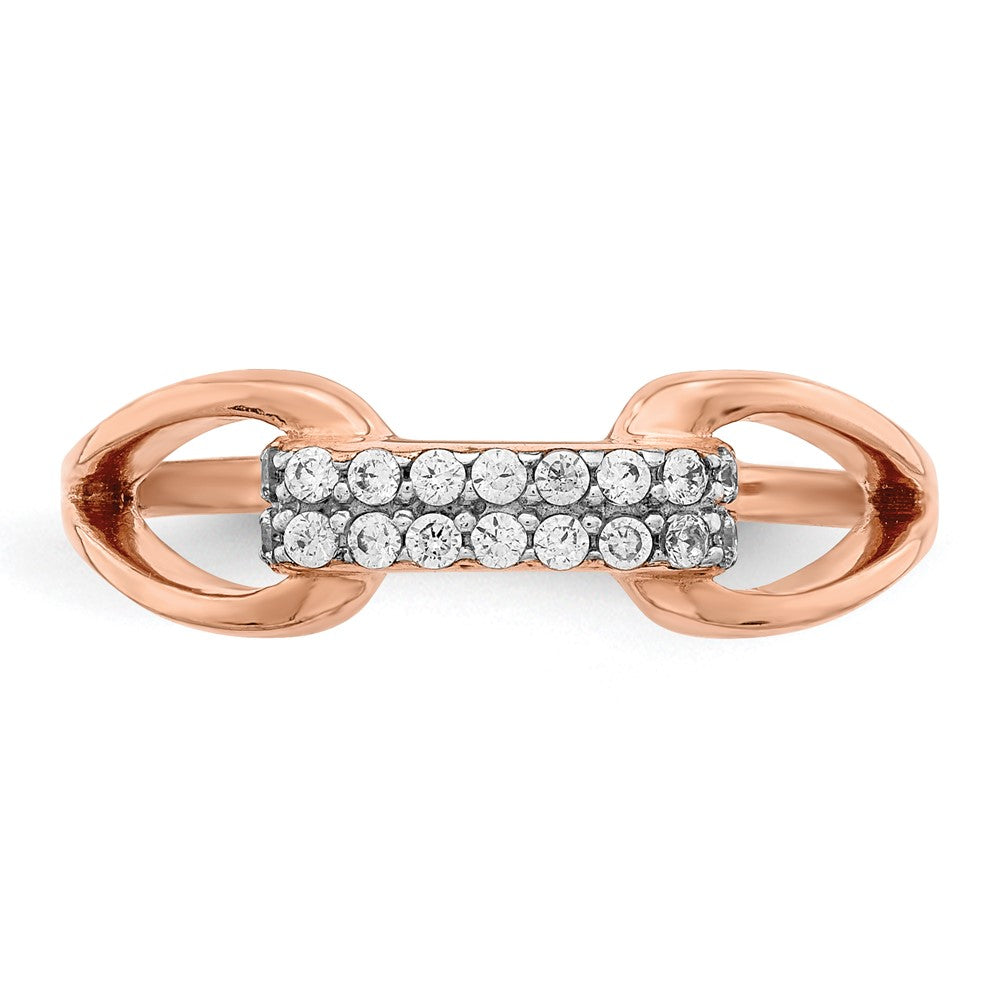 Sterling Silver Rose-tone Rectangular CZ Ring