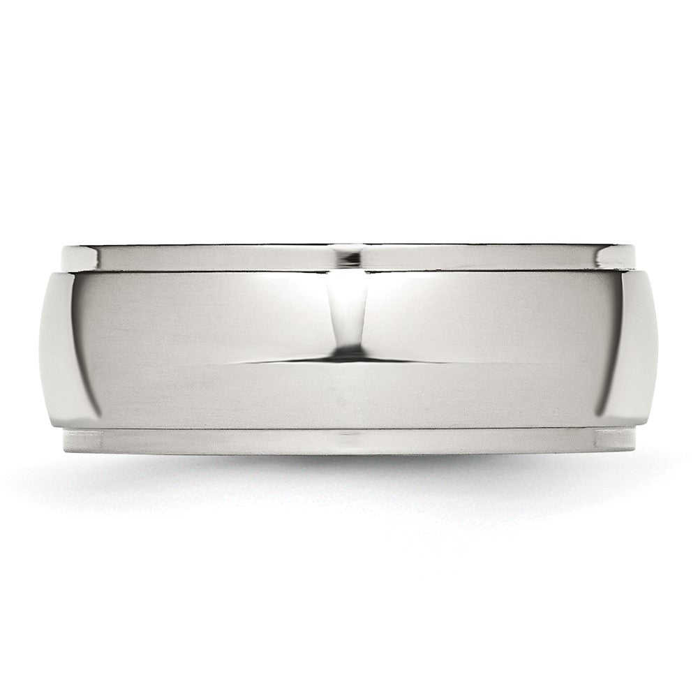 Stainless Steel Polished 8mm Ridged Edge Band Size - 10