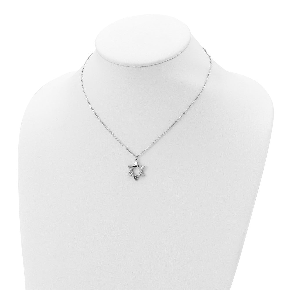 Sterling Silver Rhodium-plated Star of David 16.5in plus 2in ext. Necklace 15 Inches