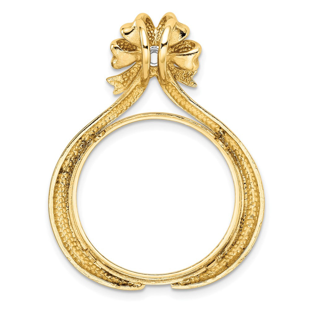 Wideband Distinguished Coin Jewelry 14k Two-tone Polished Diamond Teardrop Bow 22.0mm Prong Coin Bezel Pendant Mounting