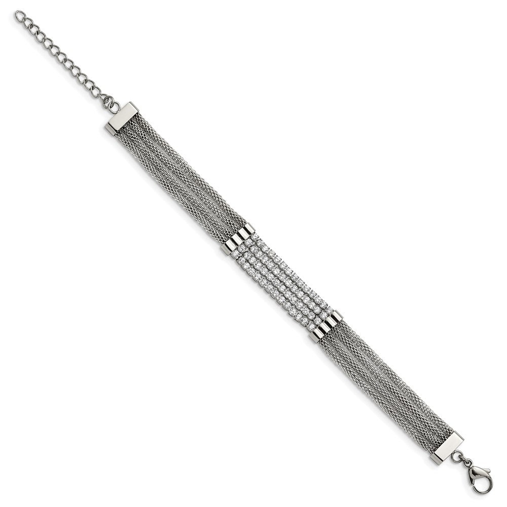 Stainless Steel Polished w/CZ Multi Strand 6.5in w/1.5in ext. Bracelet 6.5 inches